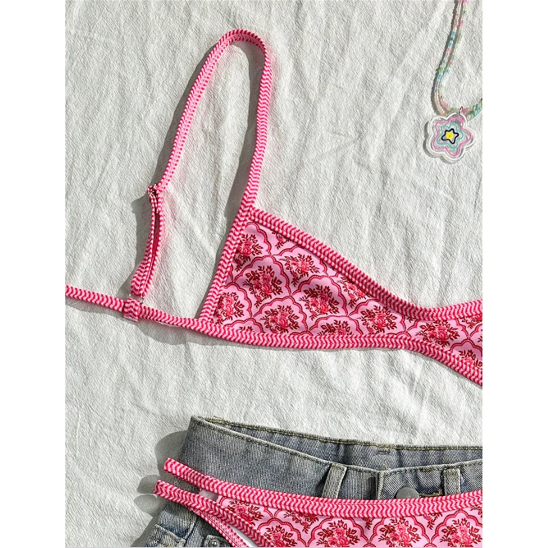 S - XL, mit Blumenmuster, hoch geschnittener Bikini, Damen-Badeanzug, zweiteiliges Bikini-Set, Badebekleidung, Badeanzug, Modell V6965. – Detail 13