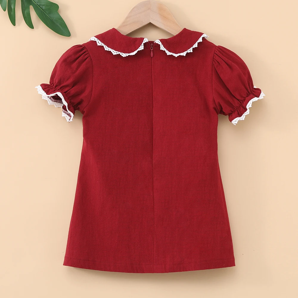 Baby Girl Smock Dress Toddler Peter Pan Collor Holiday Princess Dress Infants Red Clothes