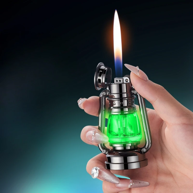 New Retro Colored Light Grinding Wheel Gas Lighter Creative Desktop Ornament Lighter with Visible Gas Compartment Unique Gift