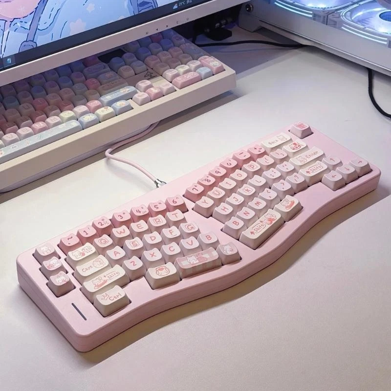P5EA Mechanical Keyboard Keycaps 134Pcs Lovely Kitten Party Theme Keycap Full Set, MAO Height Comfortable Typing