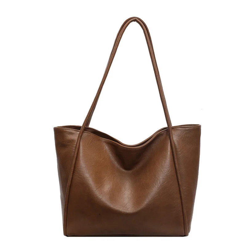 

Brown Soft Leather Bag Commuting Big Bag for Women New Large Capacity Tote Bag Luxury Single Shoulder Bag