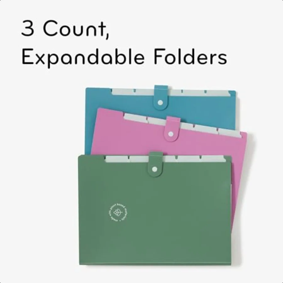 UEco 6 Pocket Poly Expandable Folder Set 3 Assorted Brights Snap Button Closed Letter Size 6592U0112