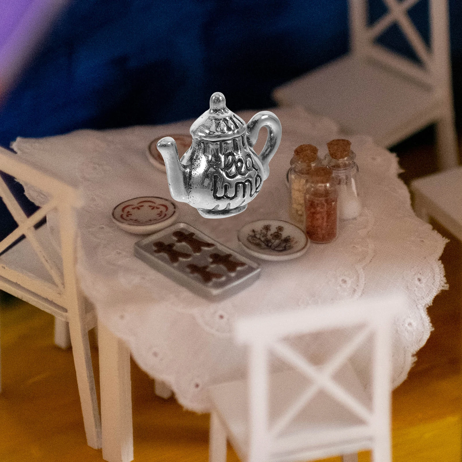 

1 Set Miniature Metal Tea Set For House Vintage Kitchen Accessories Mini House Decor Tea Cups Playset Mini Teapot