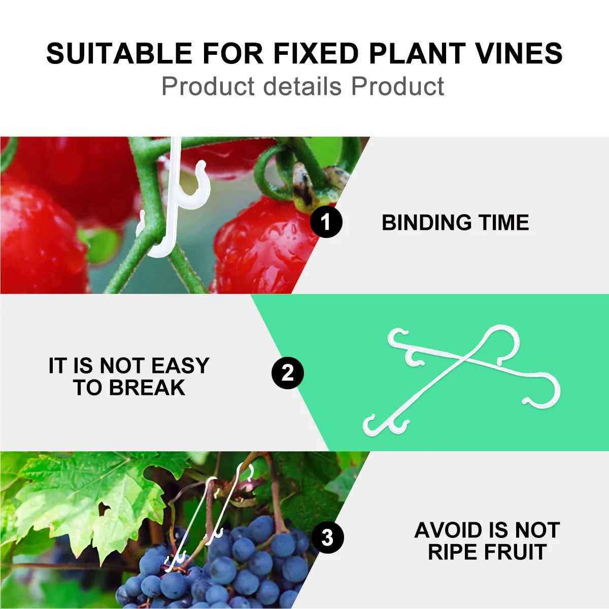 

850Pcs Tomato Fruit Ear Hook Strong Material Avoid Breaking Fruit Handle Plant Vine Support Trellis Wire Rope White