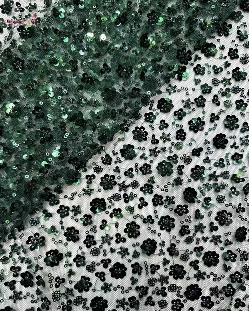 

OLOEY Red French Sequins Net Lace Fabric High Quality African Beaded Lace Fabric Nigerian Embroidery Wedding Party Lace Fa