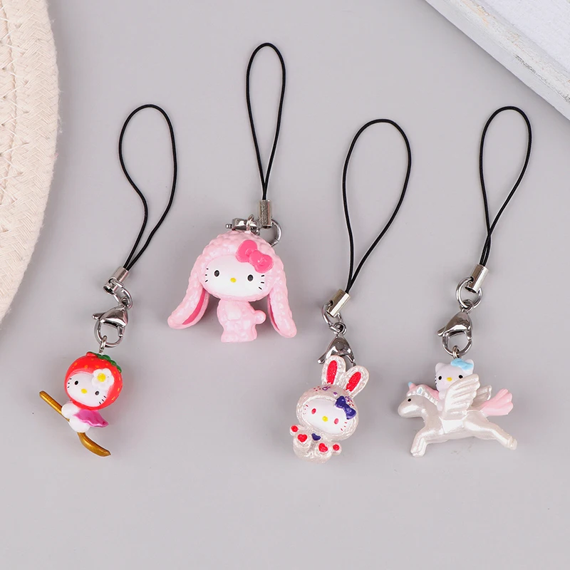 Kawaii Sanrio Hello Kitty Telefoon Ketting Cinnamoroll Hanger Charme Zoete Oortelefoon Hoesje Hangende Touw Anti-Verloren Lanyard Tas Decor