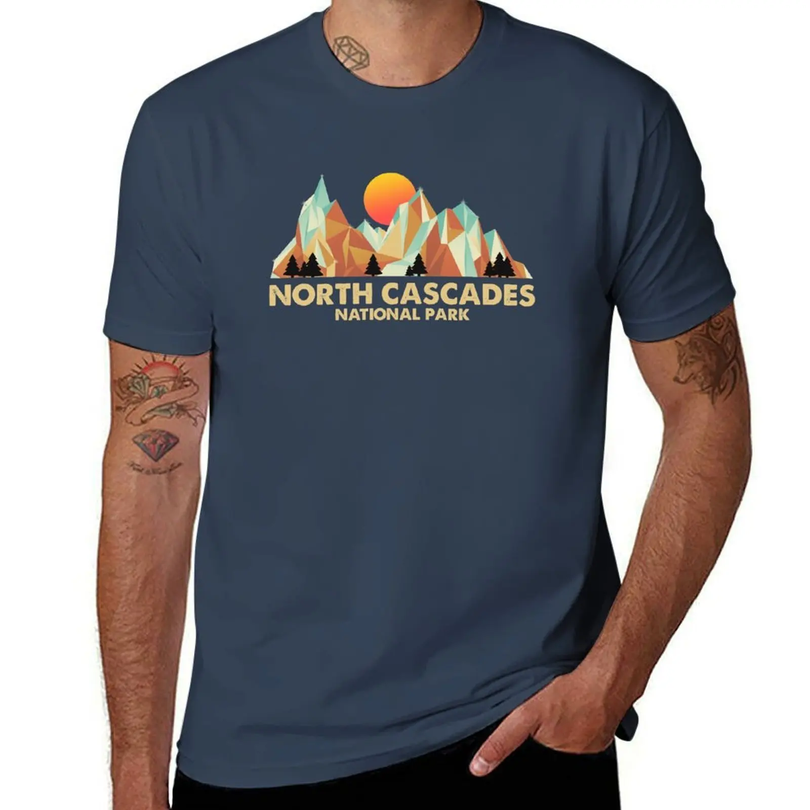 

cascades North national park T-Shirt Simple Casual Short Sleeve Cotton T-Shirt