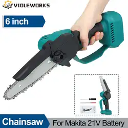 1500W 6 Inch Mini Electric Chain Saw Rechargeable Cordless Chainsaw Tree Branch Cutter Garden Power Tool For Makita 21V Battery