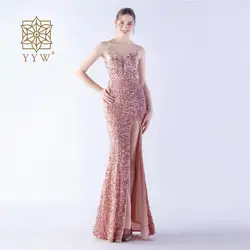 Pink Women Maxi Dress Evening Strap Sling Sexy Mermaid Ball Gown Female Deep V Sequins Glitter Backless Robe Gold Shiny Vestidos