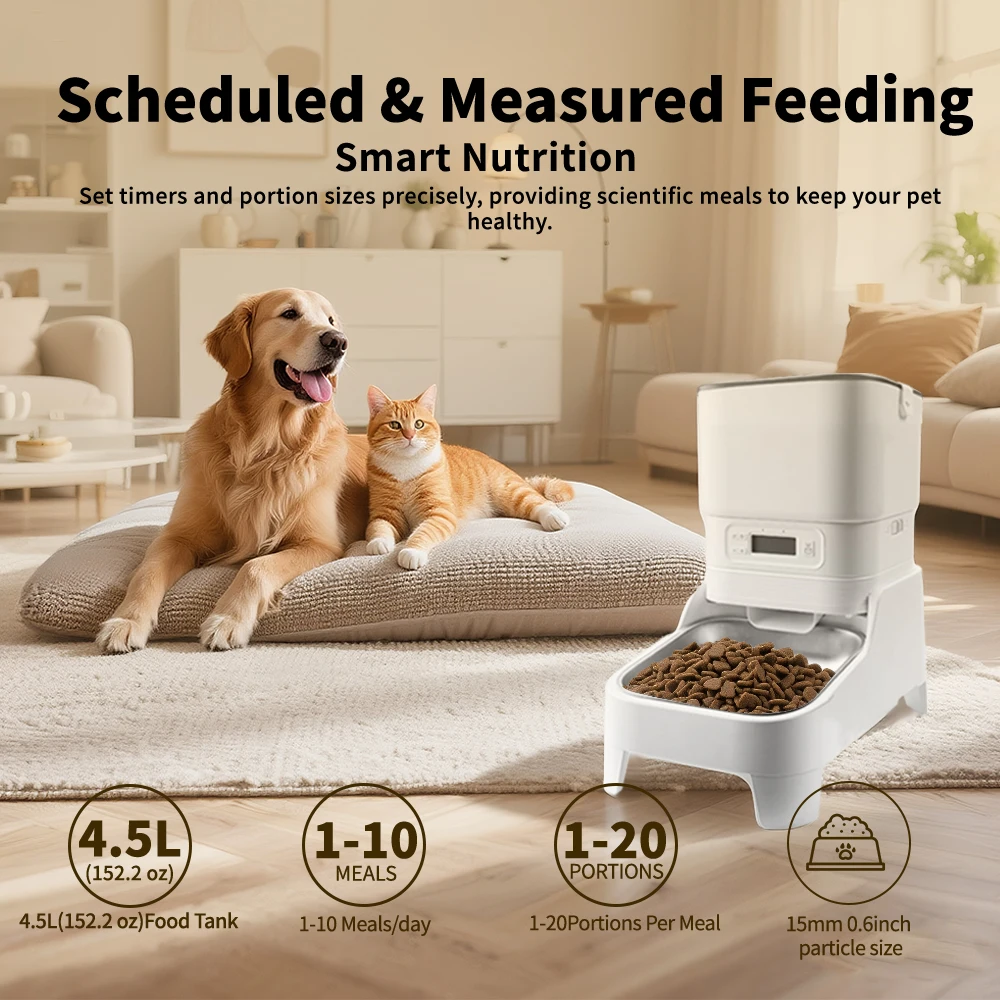 Smart Automatic Pet Feeder with 1080P HD Camera 15cm Elevated 5G WiFi Tuya APP Furpipi Control Automatic Cat Dog Food Dispenser