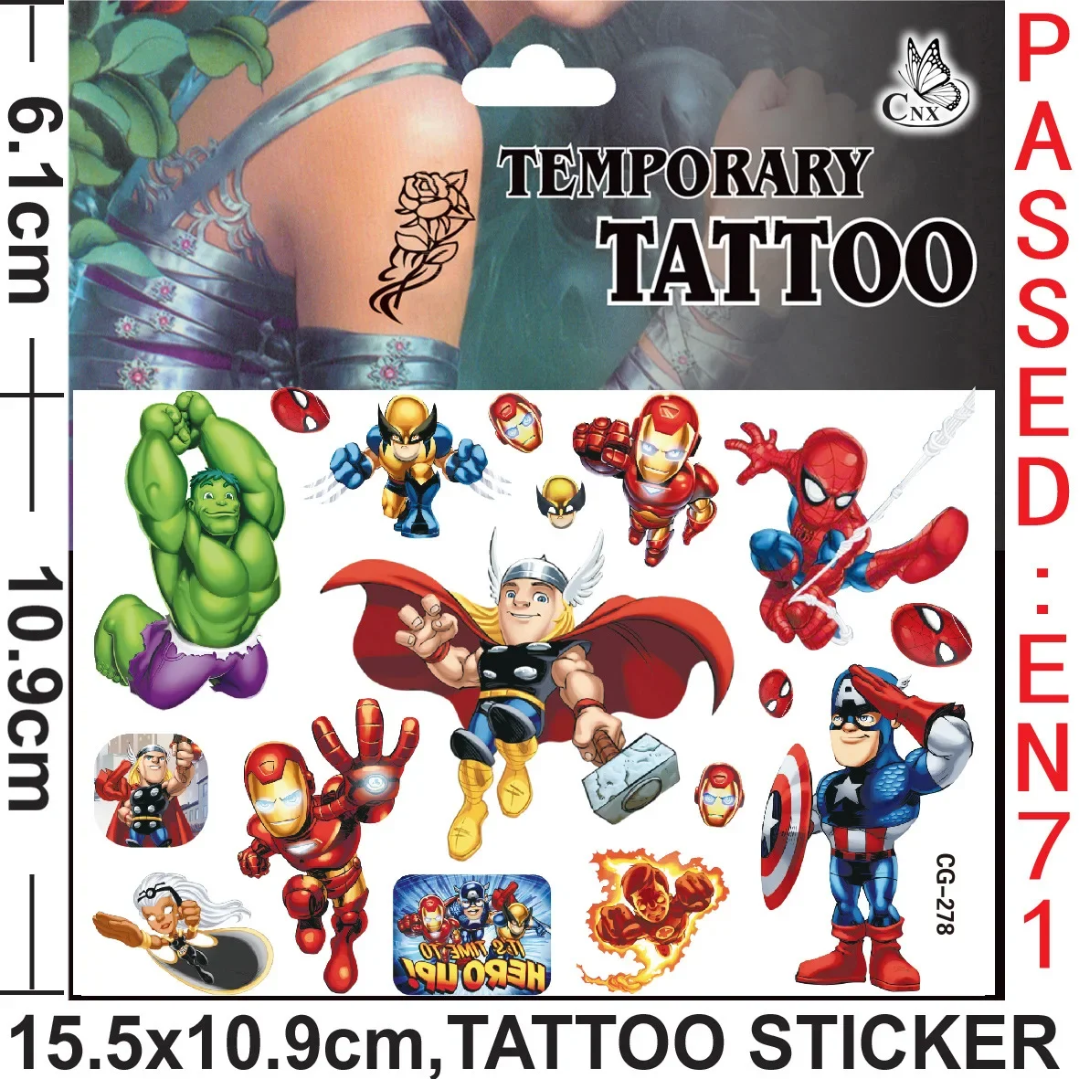 Marvel Tattoo Stickers Waterproof Cute The Avengers Sticker Anime Birthday Party Supplies Decoration For Kids Women Men Gift