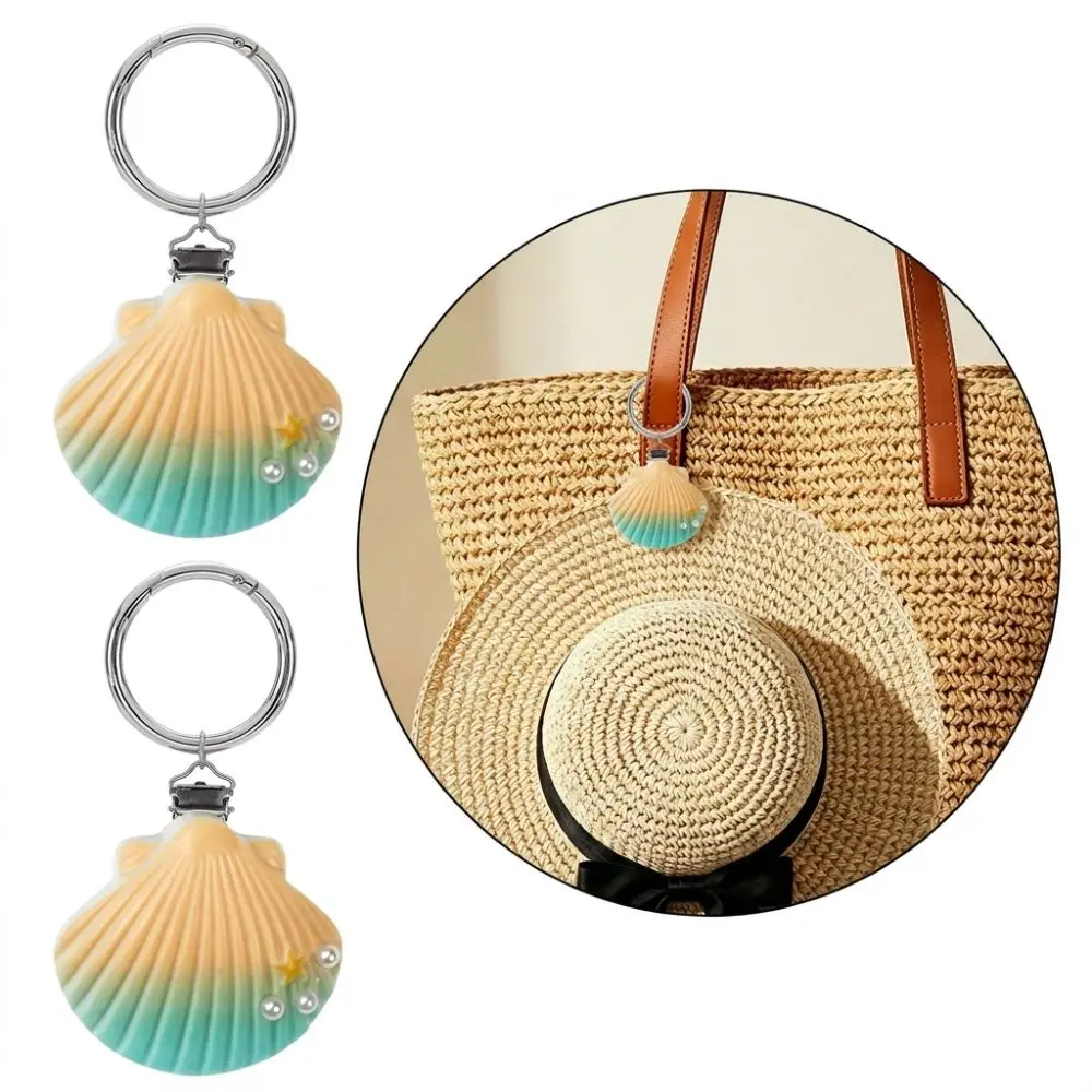 Shell Starfish Shaped Hat Clip Acrylic Clip Closure Bag Charm Gradient Finish Pearl Accent Travel Accessory Bag Strap