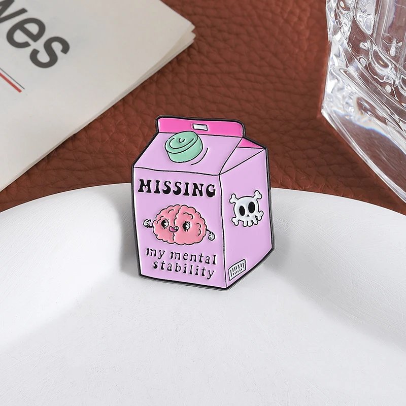 Missing My Mental Stability Enamel Pins Cartoon Brain Juice Brooch Badge Backpack Lapel Pin Accessories Gift for Friends