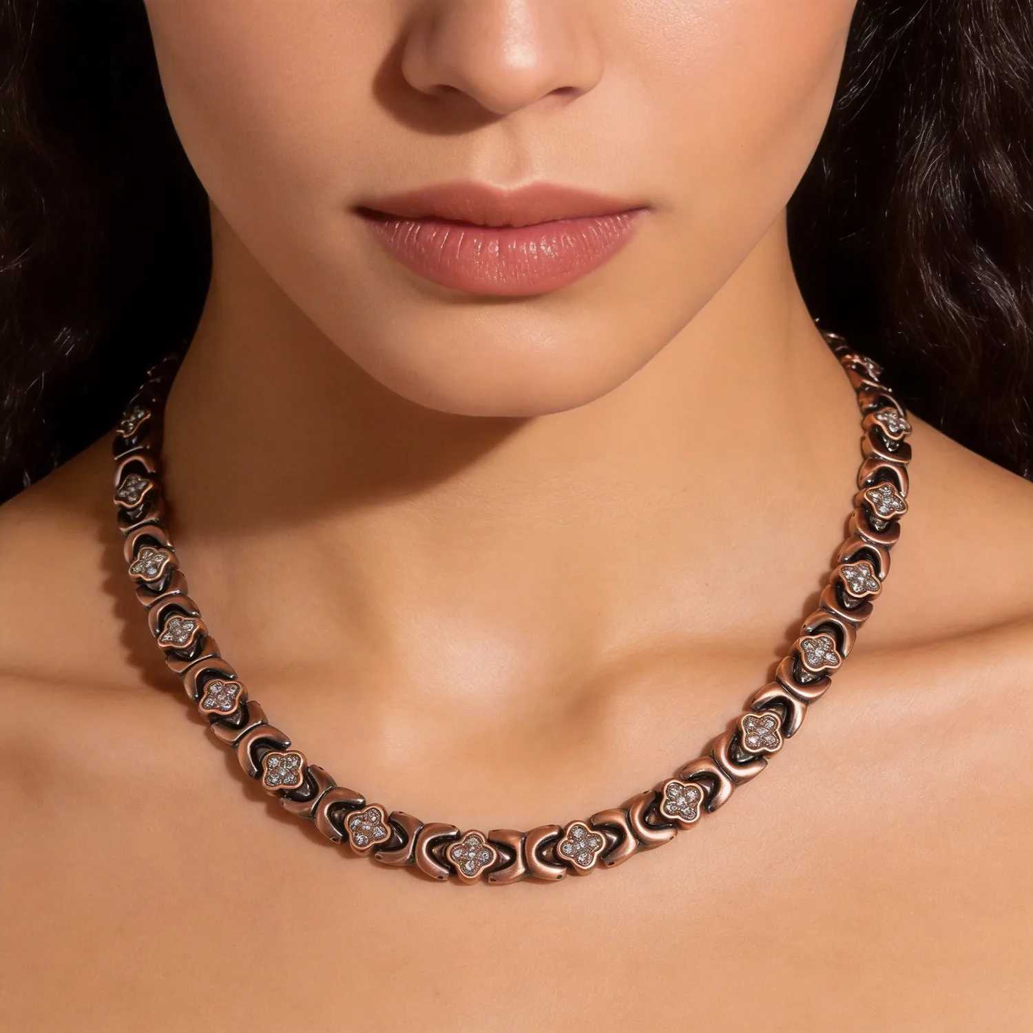 ARADOO Premium Copper Crystal Necklace Luck&Love Infinite Clover Design Magnetic Therapy Collar Jewelry Gifts