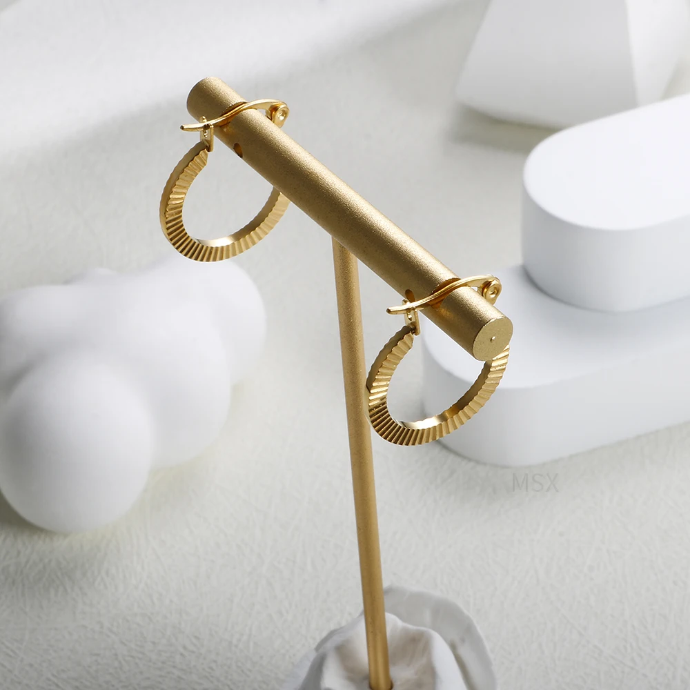 Aros Aesthetic Earrings   Earrings Ring U Shaped Threaded Baroque Metal Stainless Steel Hoops Earring Jewelry Gift image 5