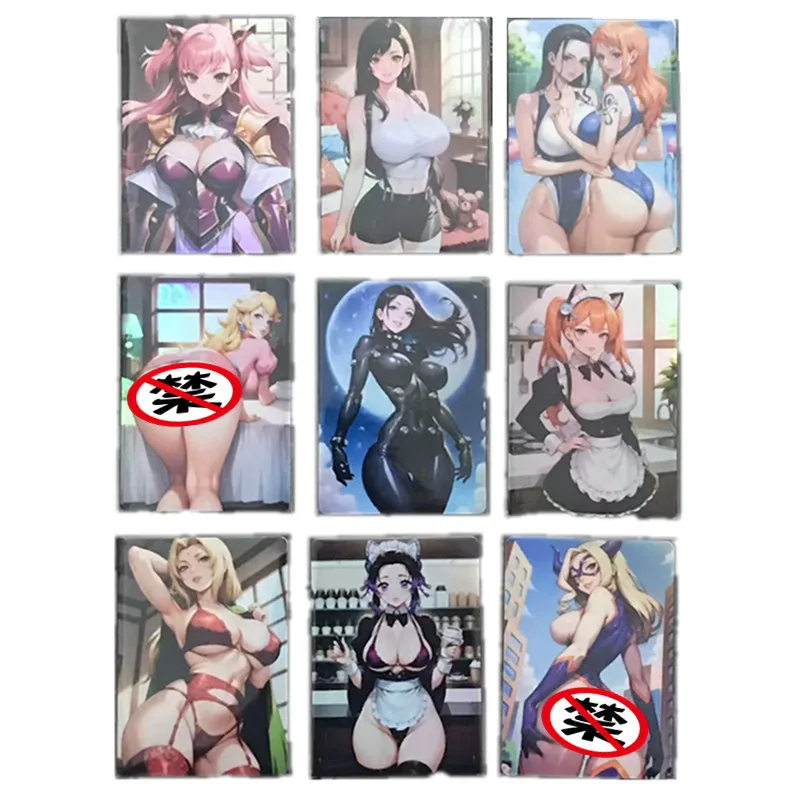 

9Pcs/set Homemade Anime Goddess Card One Piece Nami Naruto Tsunade Tifa ACG Sexy Nude Card Toy Game Gift Collection Card