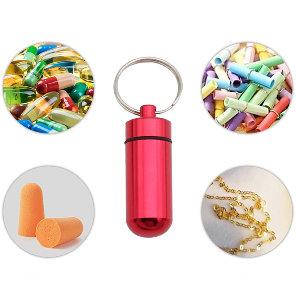 Aluminum Mini Pill Box Tiny Bottle Pill Storage Case Cache Drug Holder Keychain Waterproof Medicine Box Portable Outdoor Gadgets