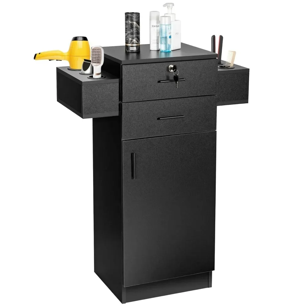 

Salon Station Storage Cabinet for Hair Stylist, 6 Hair Dryer Holders, 2 Drawers 1 Large Cabinet