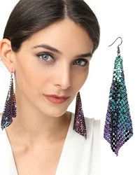 FestivalQueen Vintage Sequin Earrings for Women Mesh Grid Disco Eardrop Geometric Dangle Fashion Tide Square Geometric Y2k Sexy