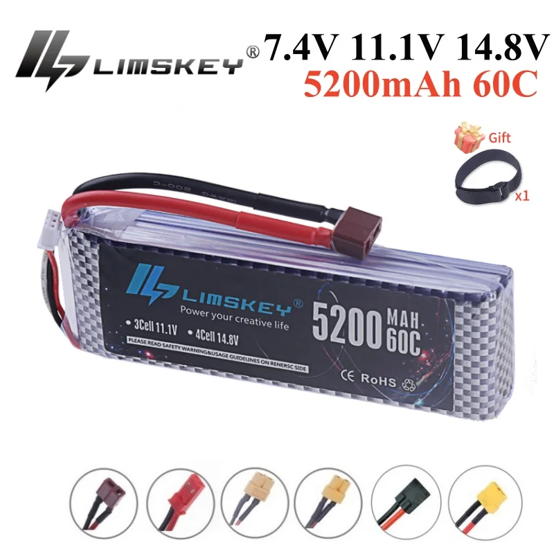 Batteria Lipo 2S 3S 4S 5200mAh 60C con spina T XT60 per auto RC 1/8 1/10 Barche FPV Droni Modelli RC Parti-batteria serie Premium