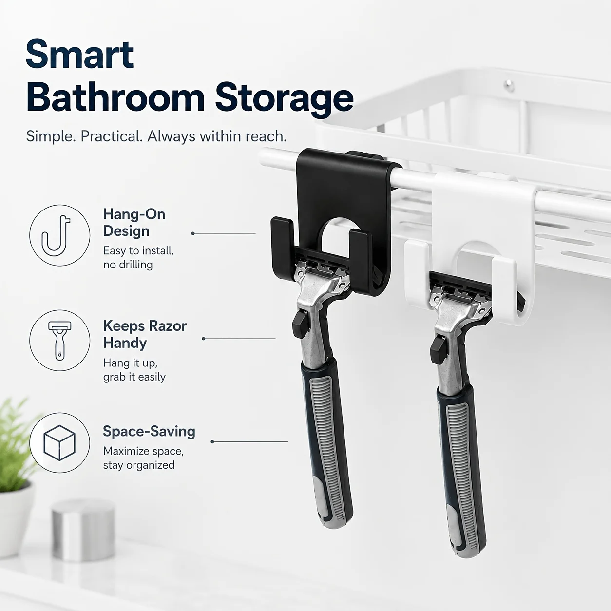 Plastic Shaver Storage Rack Waterproof Moisture Proof Sturdy Durable Holder For Bathroom Shower Room