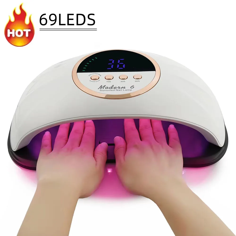 Modern 6 Nail Dryer Machine 69 LEDS UV Nail Lamps For Gel Polish Curing Manicure Pedicure Salon Double Hands Hold Big Size