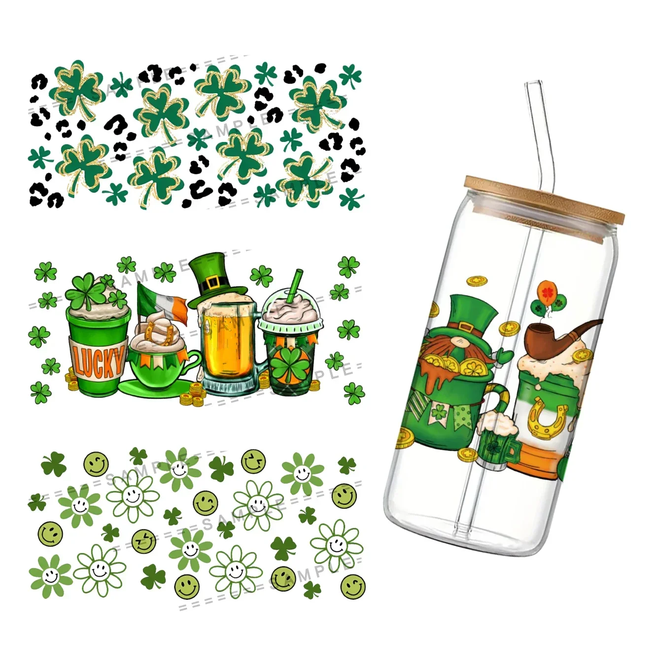 11x24 سنتيمتر عيد القديس باتريك ل Libbey 16oz يمكن الزجاج UV DTF القهوة يمكن التفاف Libbey الزجاج التفاف #4