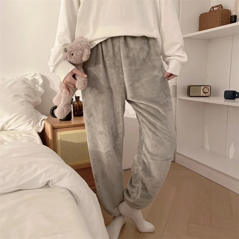 Simple Sleep Bottoms Women Ankle-tied Loose All-match Daily Home Winter Advanced Japanese Style Leisure Stylish Normcore Retro