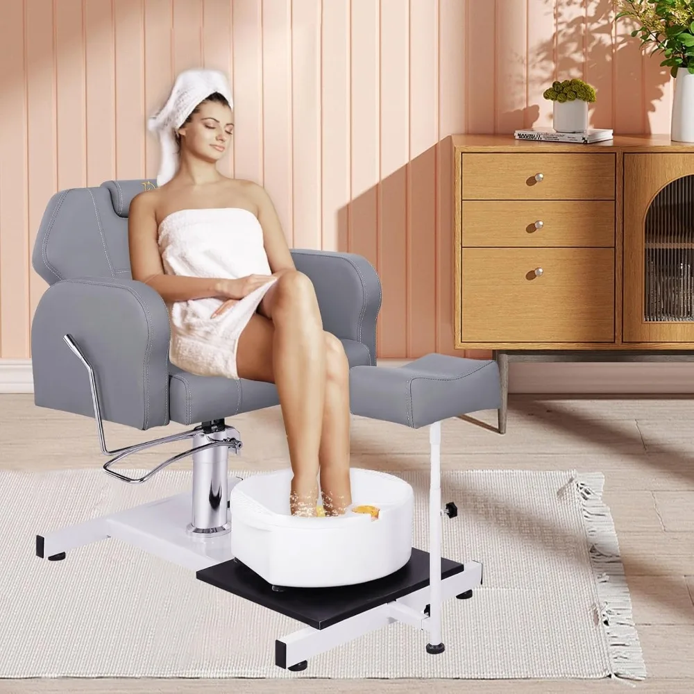 Silla de pedicura reclinable con lavabo de masaje de pies, silla de pedicura hidráulica ajustable, rotación de 360 °, sin plomería