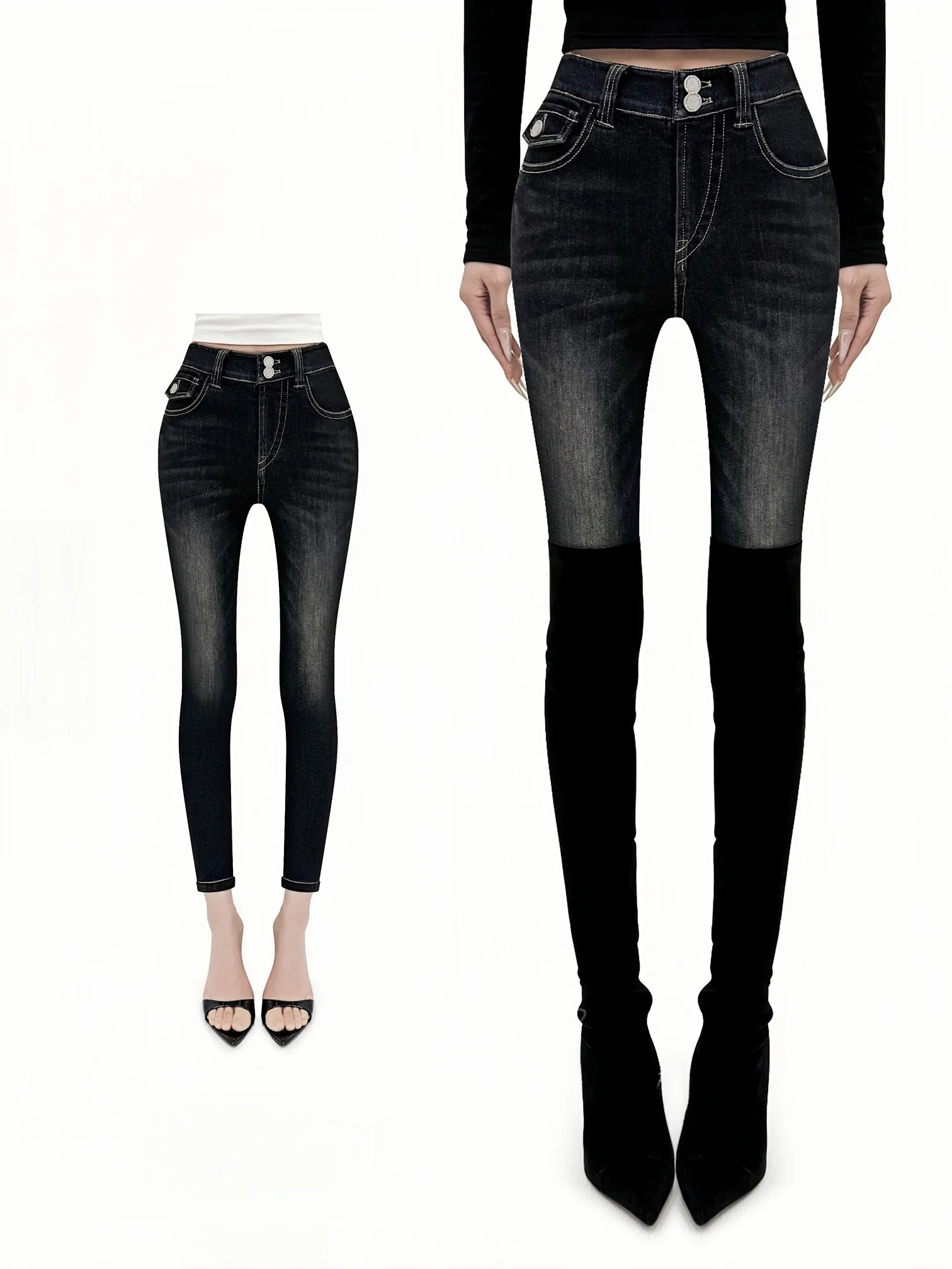 

High-Light Waed Women's Jeans Butt Enhancing Slim Fit High Waist Cotton Stretch Denim Casual Sle for Ladies with High Ela...