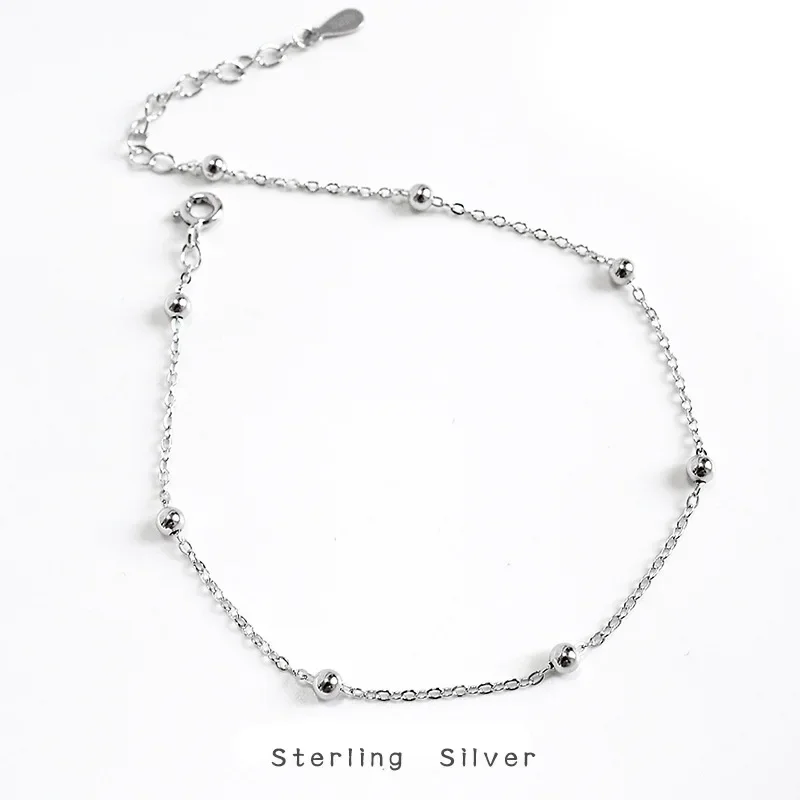 S925 sterling silver small round bead anklet women's Korean INS temperament simple women's foot chain beach foot decoration