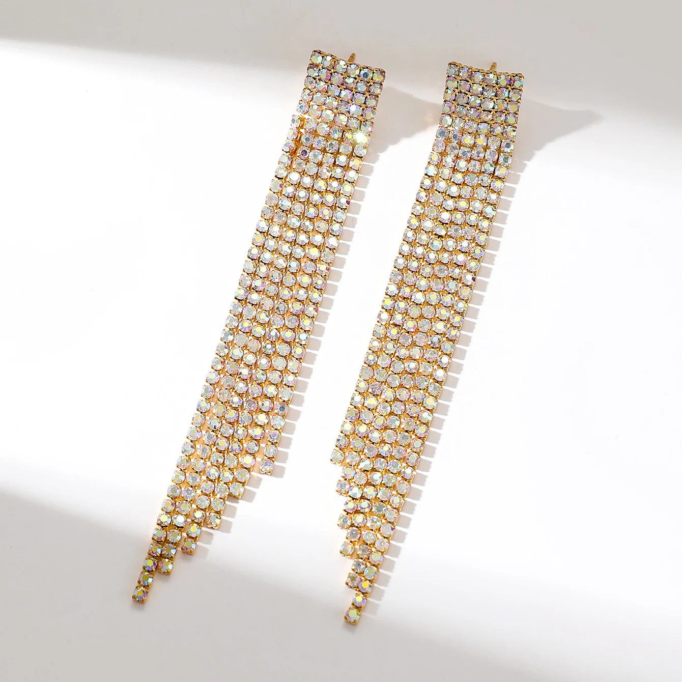 New Sparkly Rhinestone Crystal Tassel Long Dangle Dance Competion Earrings for Party Prom Fashion Jewelry Gifts