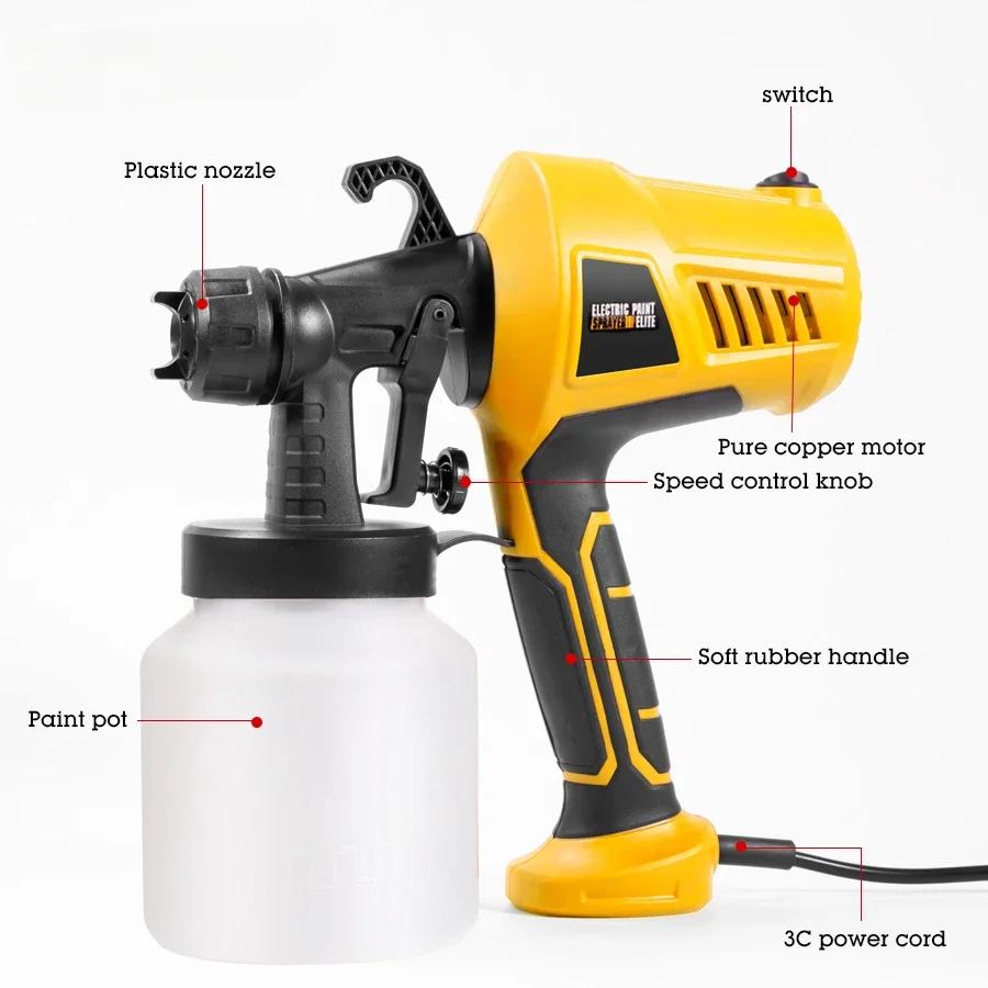 500W EU/US Plug Easy Spraying Household Paint Sprayer Flow Control Airbrush Power Tools Electric Spray Gun