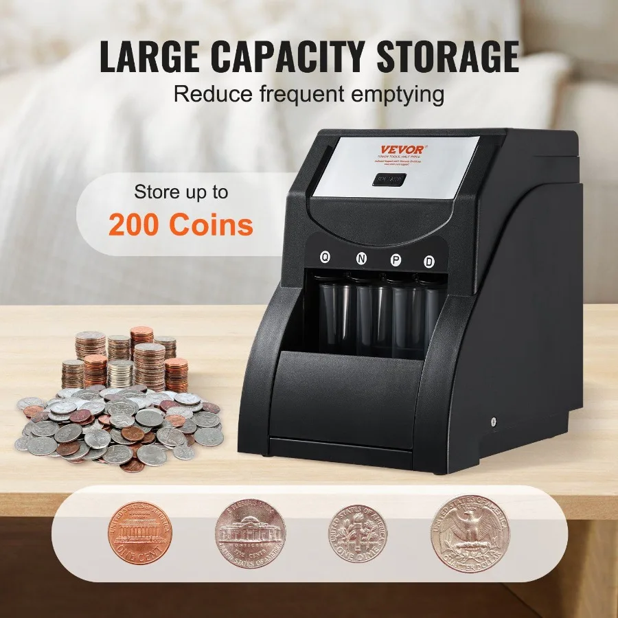 USD Coin Sorter Coin Sorter hine for USD Coin 1¢ 5¢ 10¢ 25¢ Sorts up to 230 Coins min Coin Sorter and Wrapper hine Holds 200 C