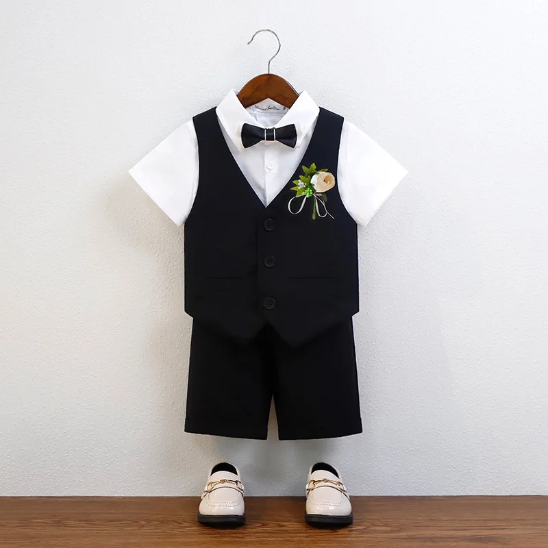 

Summer New Fashion Children's Suit Dress White Black Green Waistcoat Suit Boys Piano Host Recitation Performance Clothes