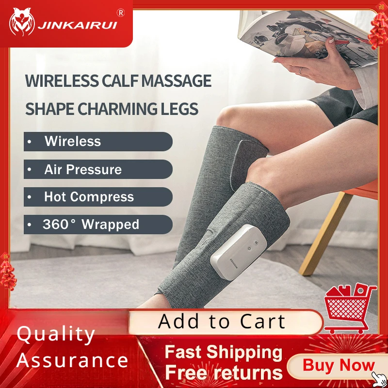 

Jinkairui Air Pressure Leg Massager 360° Full Wrapped Hot Compress Massage For Leg Foot Arm Wirelessuse Rechargeable Pain Relief