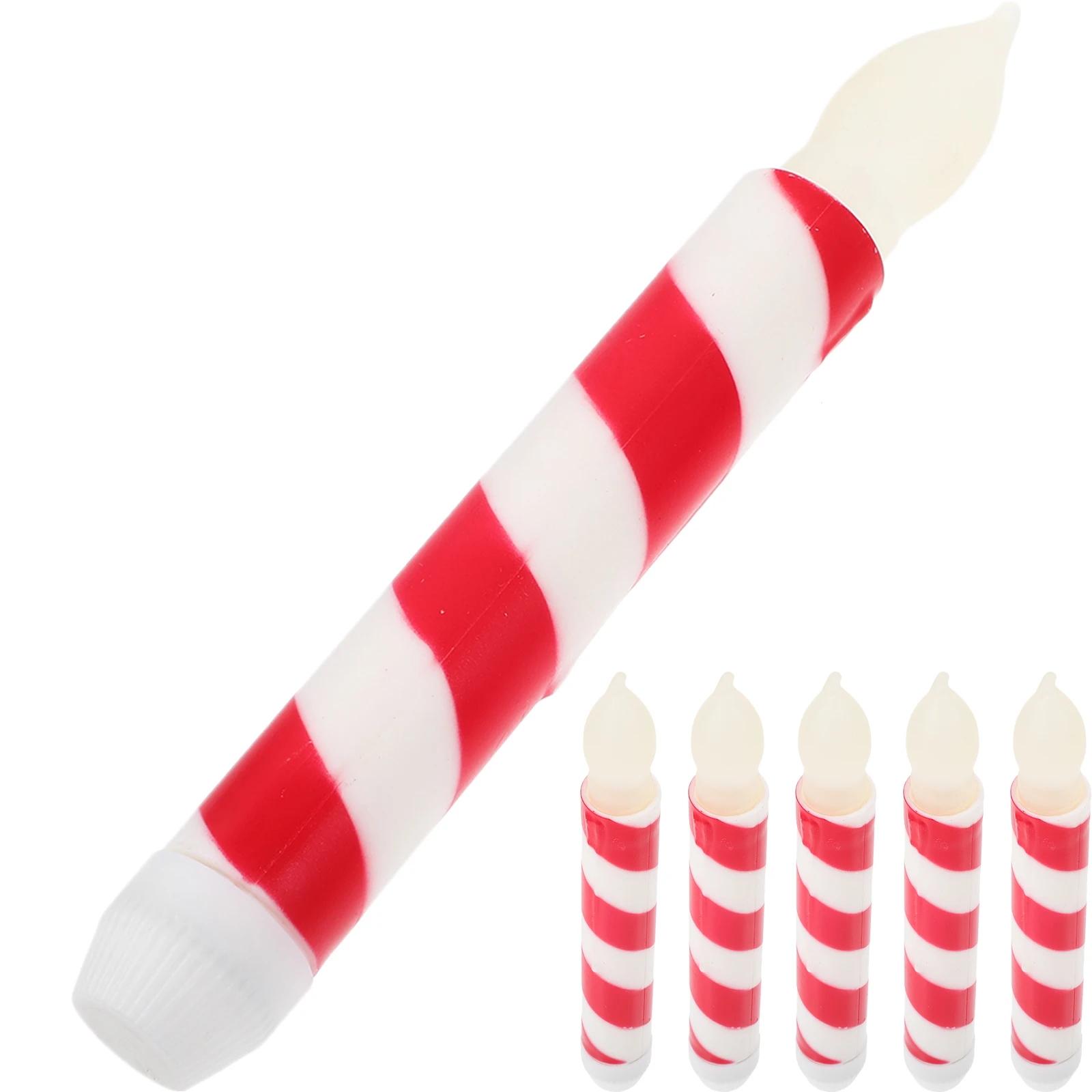 

6pcs Lollipop Candles Electric Flameless Warm White Flash Red White Striped Home Party Decor LED Taper Candles Operated