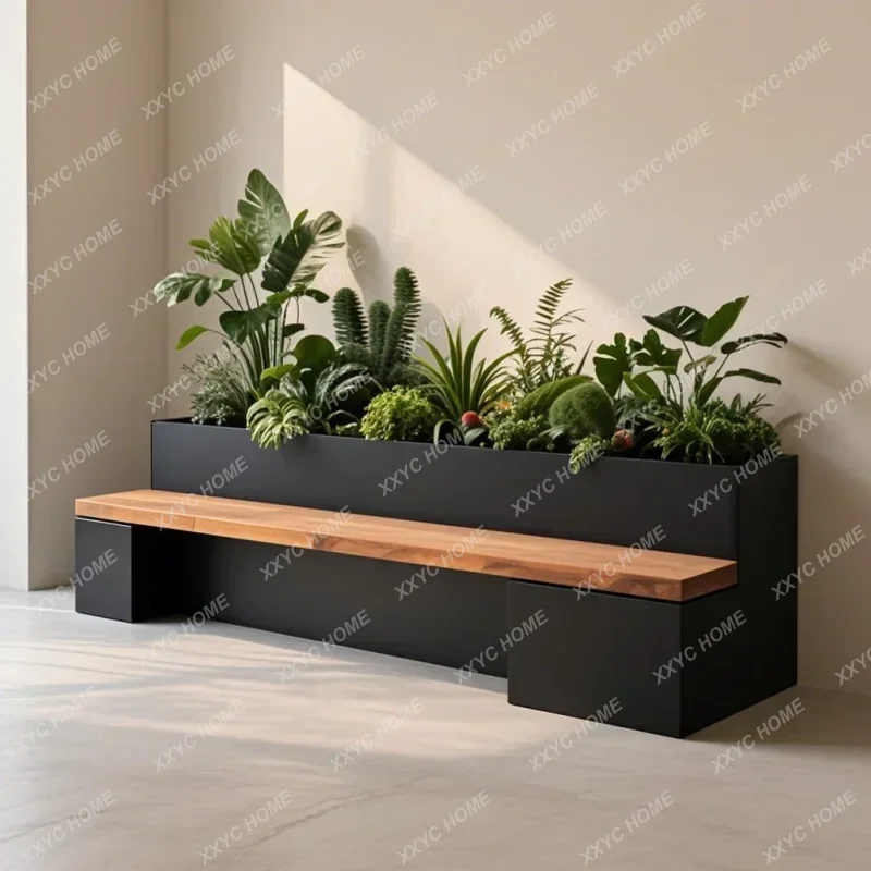 Creative Flower Box Seat Modern Minimalist Courtyard Planter Box Garden Bench Stainless Steel Outdoor Furniture