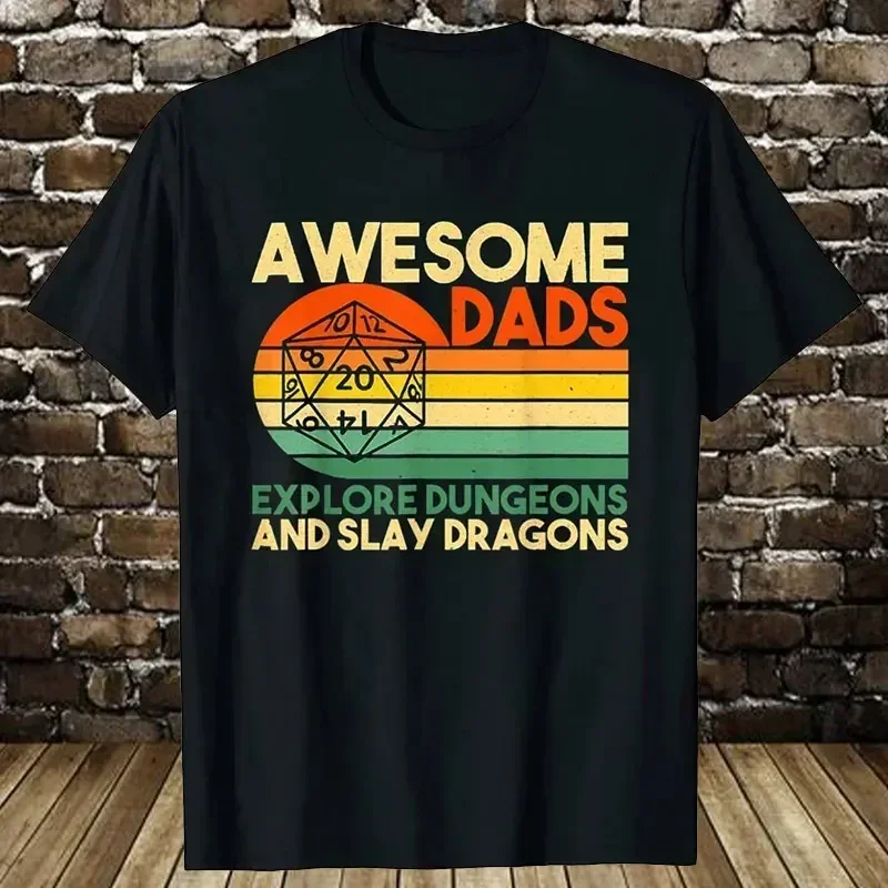 Summer Streetwear Short Sleeve Gifts T-shirt Mens Clothing Awesome Dads Explore  DM RPG Dice Dragon Man Cotton T Shirts