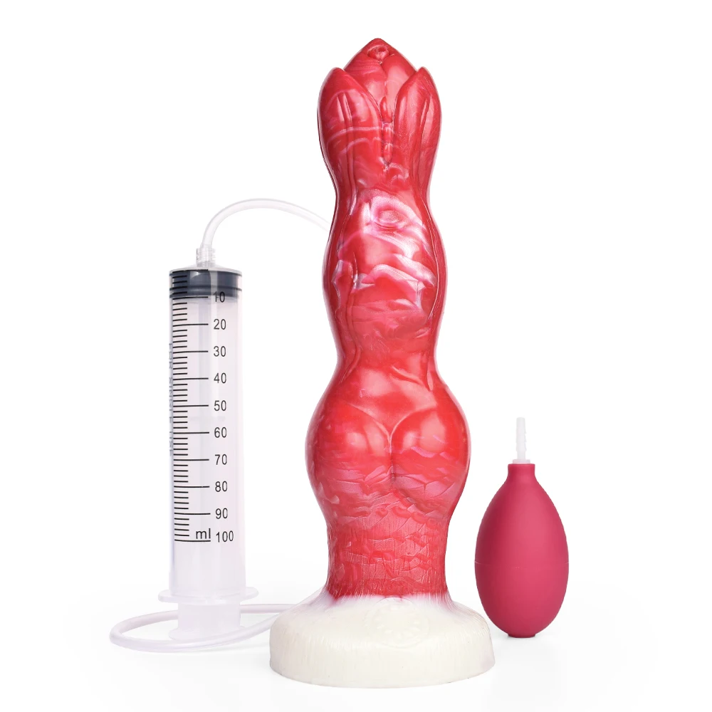 Esguichando Dog Knot Dildo com Ventosa para Casais Hands-Free Play, Grande Brinquedo Do Sexo De Silicone, Ejaculação, N-HFZS5048