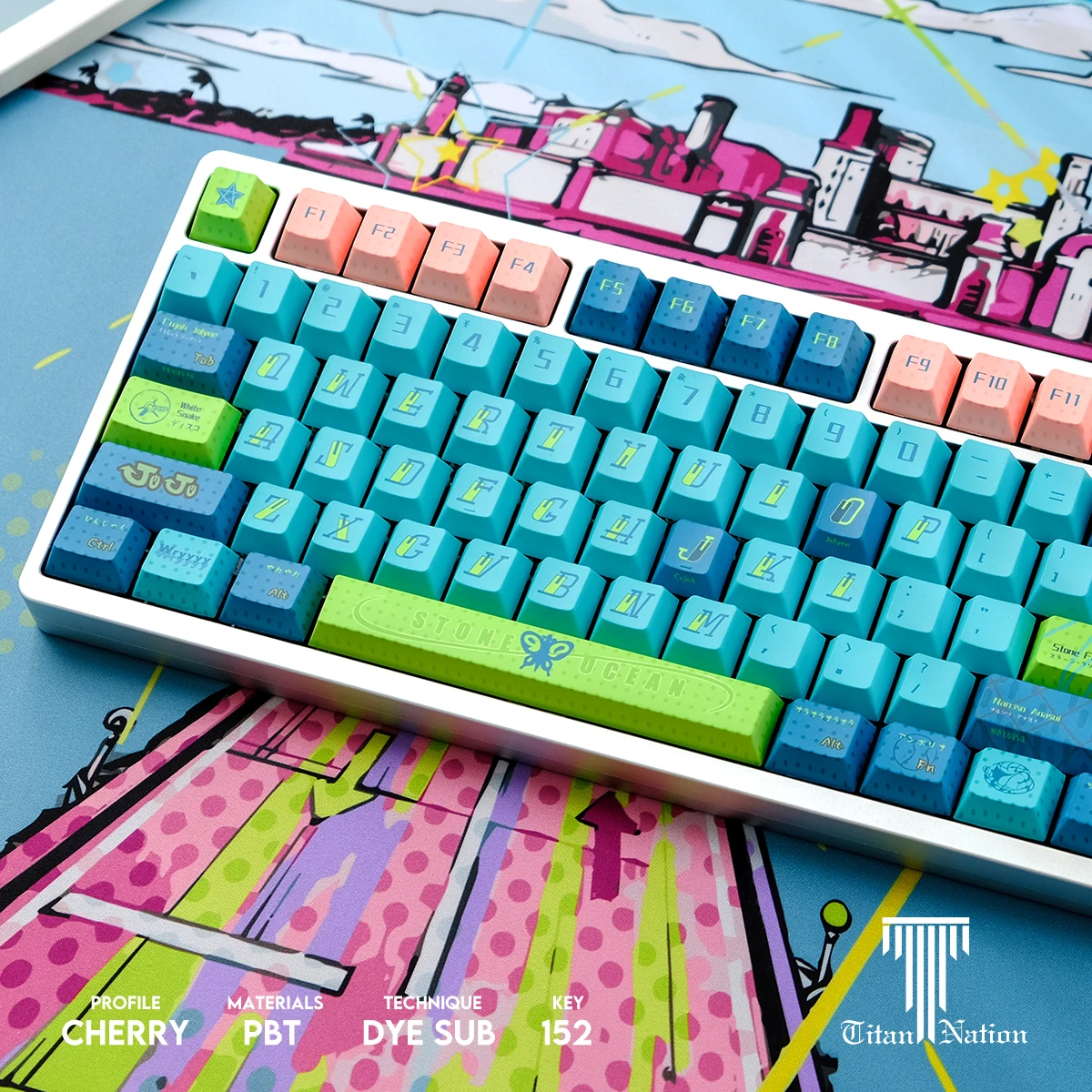 Titan Nation Keycaps Gamer 152-key PBT تخصيص لوحة المفاتيح الميكانيكية الرياضية الإلكترونية Keycap كامل خمسة جوانب التسامي هدايا الكمبيوتر