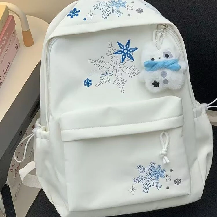 

Autumn Winter Embroidery Snowflake Large-capacity Student Schoolbag Travel Backpack Book Storage Bag Back To School Woman Bag