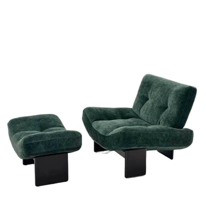 

Retro solid wood single fabric casual chair, small apartment wabi-sabi wind living room bedroom back sofa chair