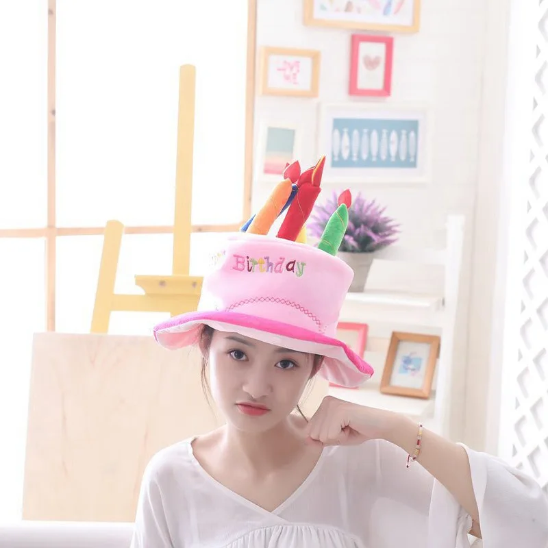 Birthday Cake Shaped Hat Photo Shoot Props Cute Plush Headgear Newborn Photography Accessories