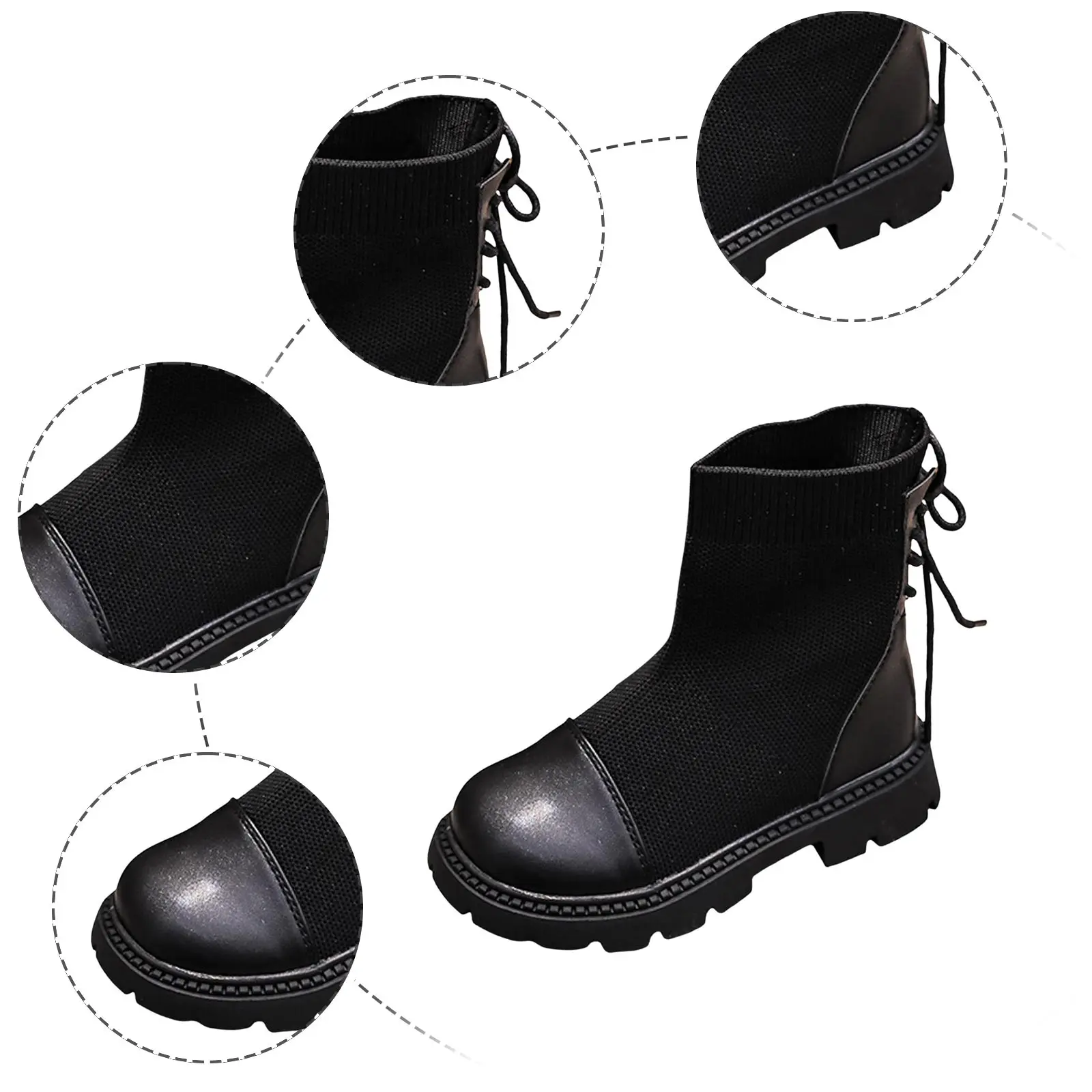 أطفال أحذية عمل الفتيات لينة أسفل أحذية بوت قصيرة العصرية كول كم تحلق المنسوجة الجوارب المرنة الأحذية الأطفال الفتيان الأحذية حجم 6