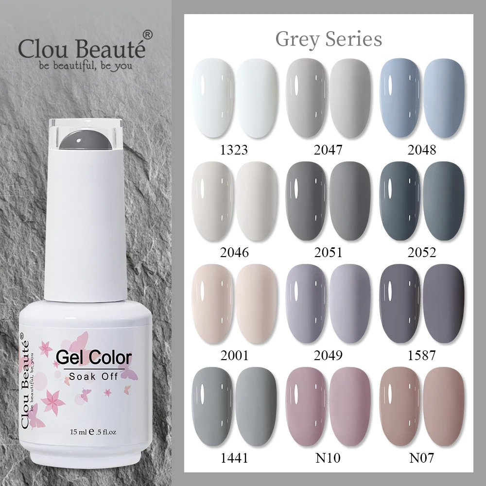 Clou Beaute Grey Color Nail Gel Polish Full Coverage Nail Polish Dark Red Gel Lacquer Varnish Vernis Semi Permanent Nail Art