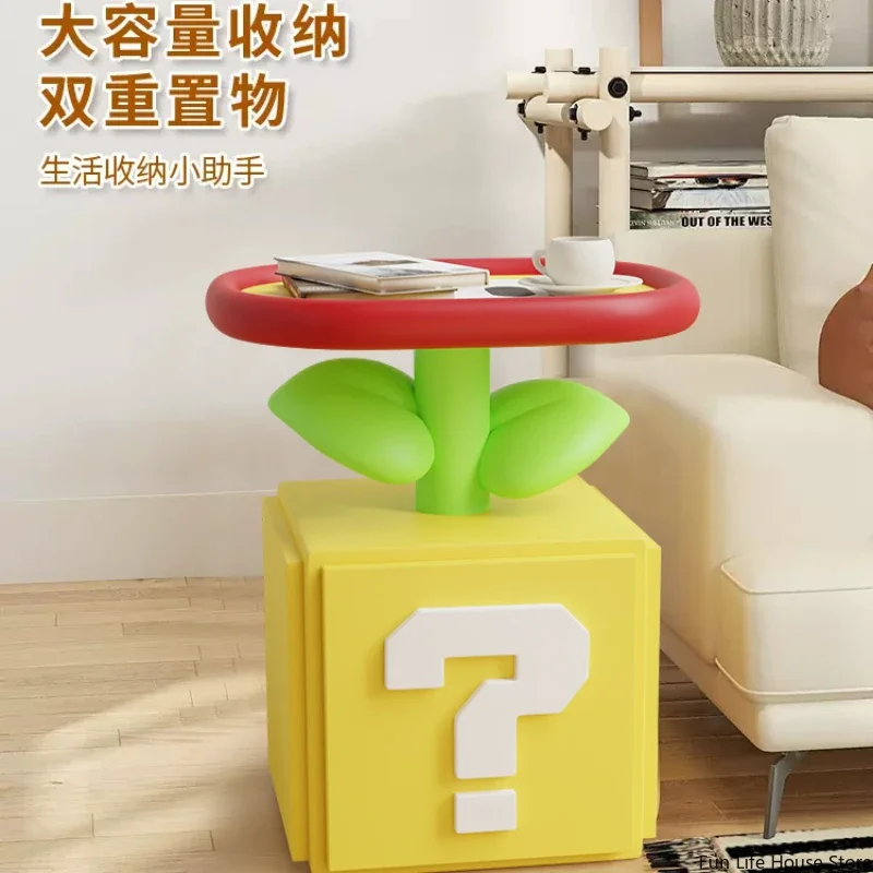 Flame Flower Question Mark Cartoon Sofa Side Table, Home Bedroom Bedside Table, Simple Storage Rack Living Room Coffee Table