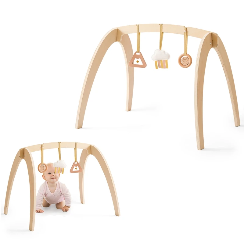 Baby Montessori Wooden Gym Frame Rattle Toys Newborn Mobile Hanging Sensory Toys Foldable Play Gym Frame Kid Holder Bracket Gift