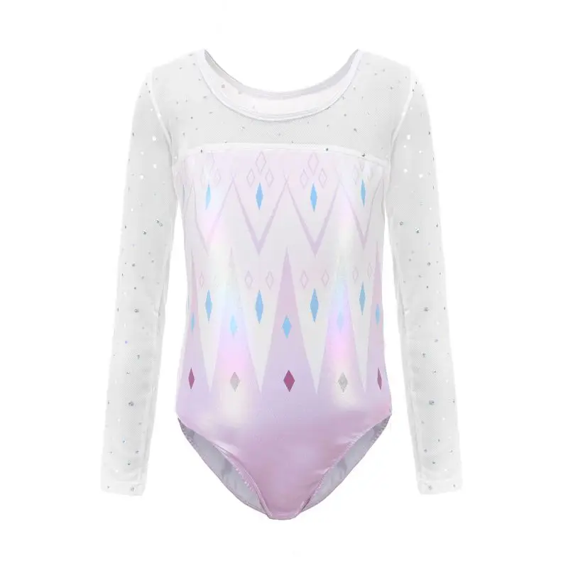 

Kids Girls Mesh Patchwork Leotard Glittering Skating Ballet Jumpsuit 5-12 Years Gymnastics Bodysuit Dancewear