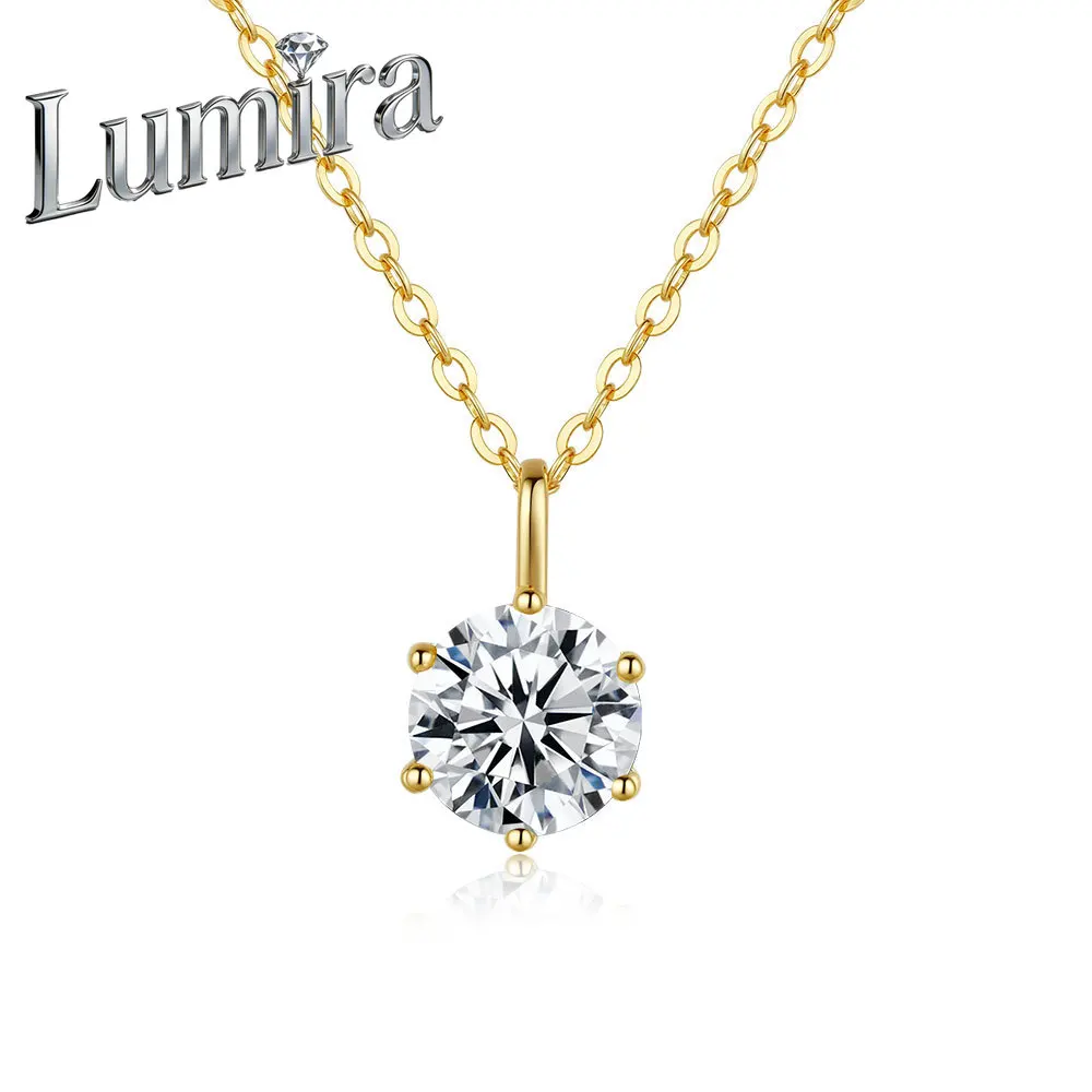 

Lumira 0.5/1/2/3 Carat Six-Prong Pendant Women's real 18K Gold Moissanite Necklace for Daily Wear Stylish